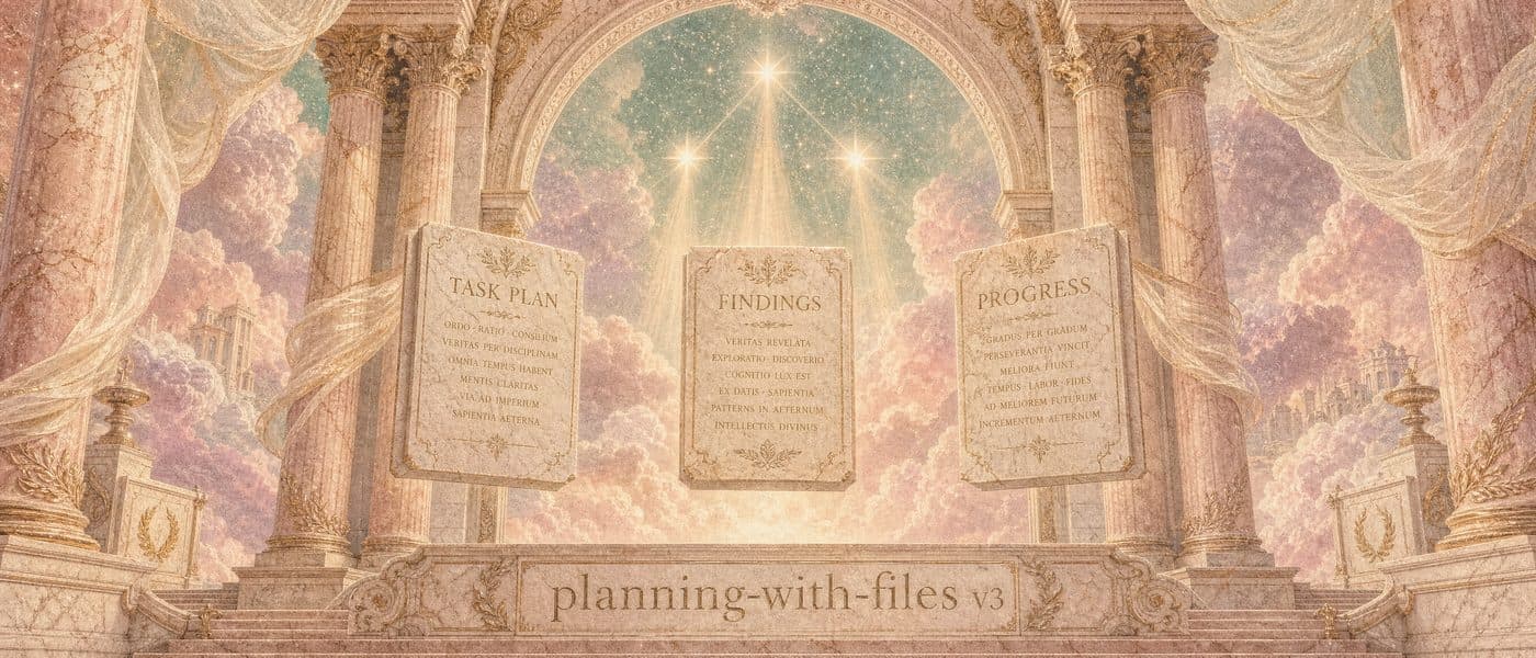 Three stone tablets representing task_plan.md, findings.md, and progress.md — the planning files that survive context resets