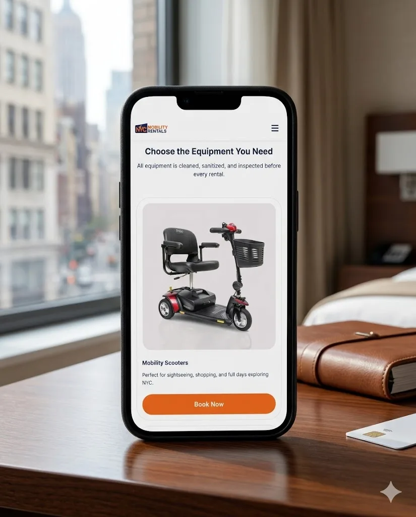 Website built for NYC Mobility Rentals — mobility scooter and wheelchair rental website with same-day delivery