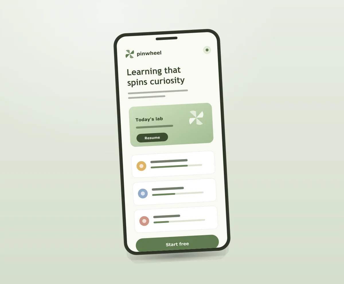 Web design for Pinwheel Learning Lab — playful education platform marketing site