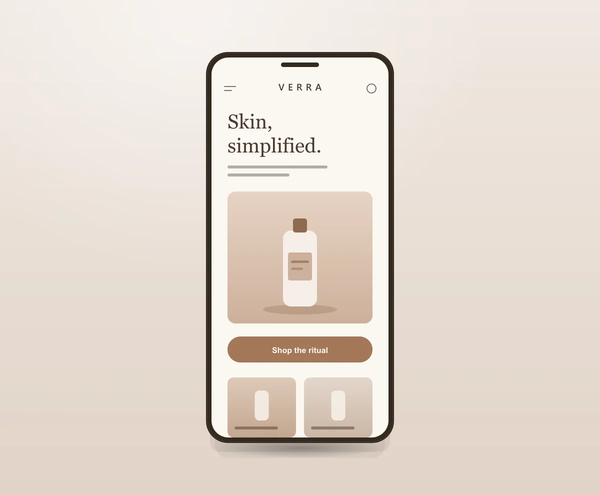 Web design for Verra Skincare Studio — minimal beauty brand e-commerce site